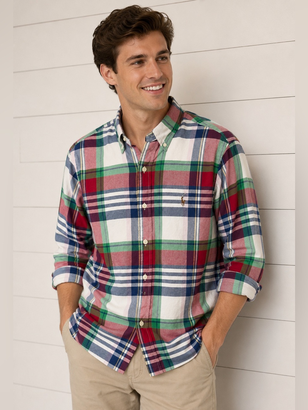 Polo by Ralph Lauren Red, Navy & Green Plaid Button-Down Shirt